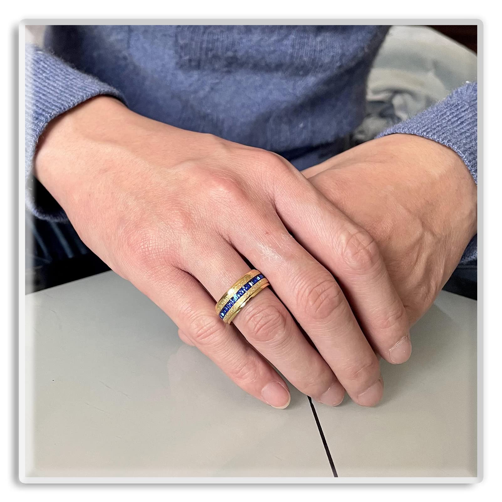 18K Gold Plated Blue Crystal Ring - Stainless Steel Band Ring for Women | Elegant Jewelry Gift for Anniversary, Birthday & Special Occasions
