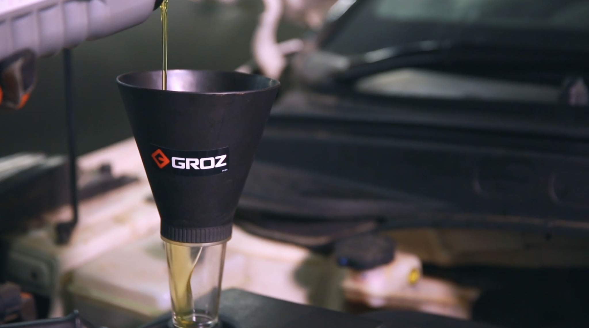 Groz 41940 Universal Oil Funnel - Durable Plastic Engine Oil Filler Funnel for Cars, Motorcycles, Lawn Mowers - Perfect for DIY Auto Maintenance & Fluid Changes