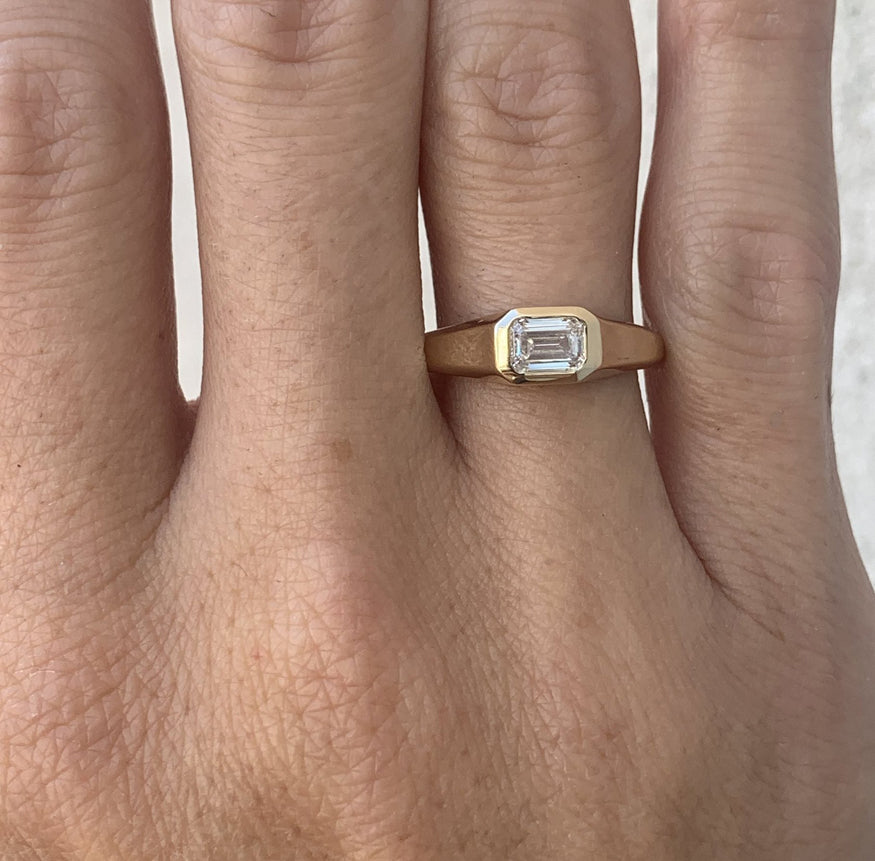 East West Emerald Cut Diamond Signet Ring - Elegant & Timeless Jewelry for Women - Perfect for Engagement, Wedding, Anniversary & Everyday Wear