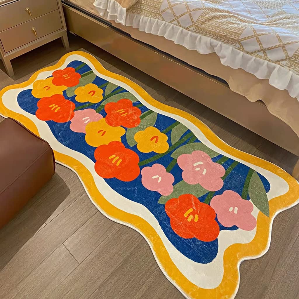 Soft Absorbent Non-Slip Bathroom Rug - Natural Wool Machine-Washable Bath Mat with Abstract Colorful Landscape Design (47.24''x15.75'') - Perfect for Bathroom, Shower & Kitchen Floor Decor
