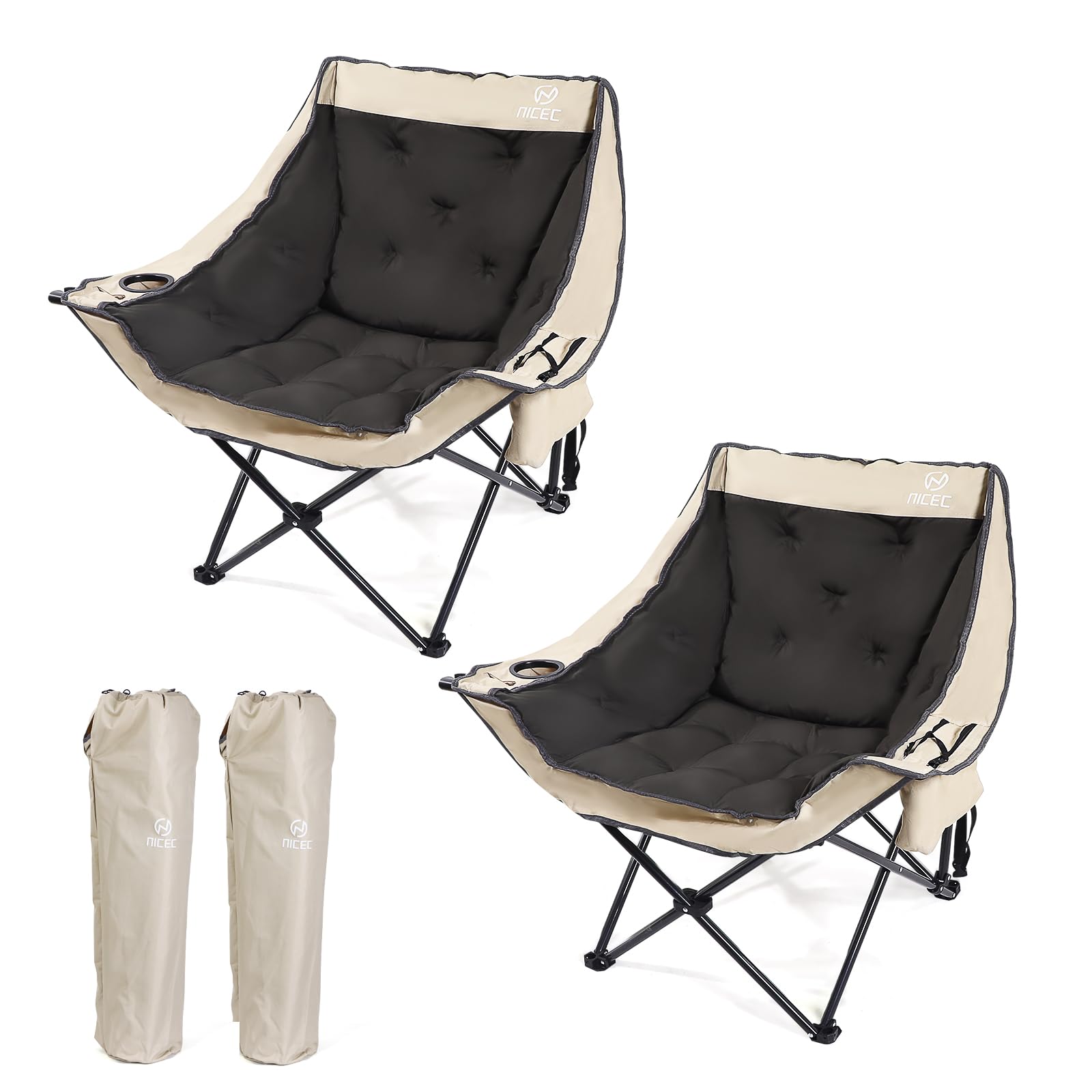 Heavy Duty Oversized Padded Camping Chair for Adults - Foldable Lawn Chair with Cooler Bag & Thick Padding (2-Pack) - Perfect for Backyard, Beach, Picnics & Outdoor Events
