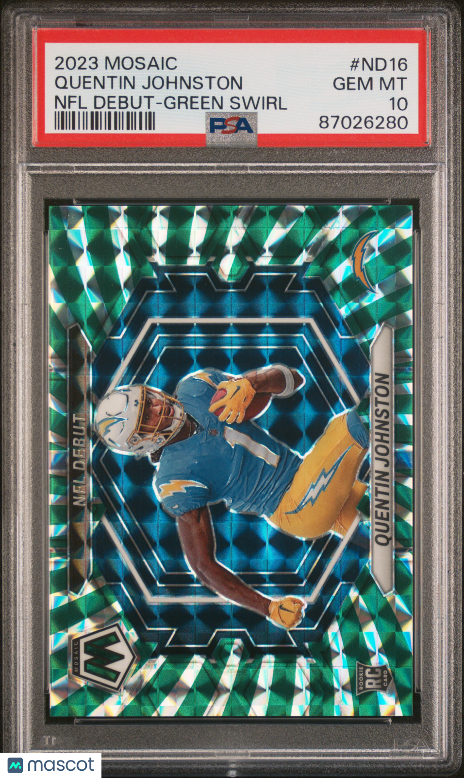 2023 Panini Mosaic NFL Debut PSA 10 Quentin Johnston Green Swirl 07/11 #ND 16 - Rookie Football Trading Card for Collectors & Sports Fans - Perfect for Display, Investment & Fantasy Football