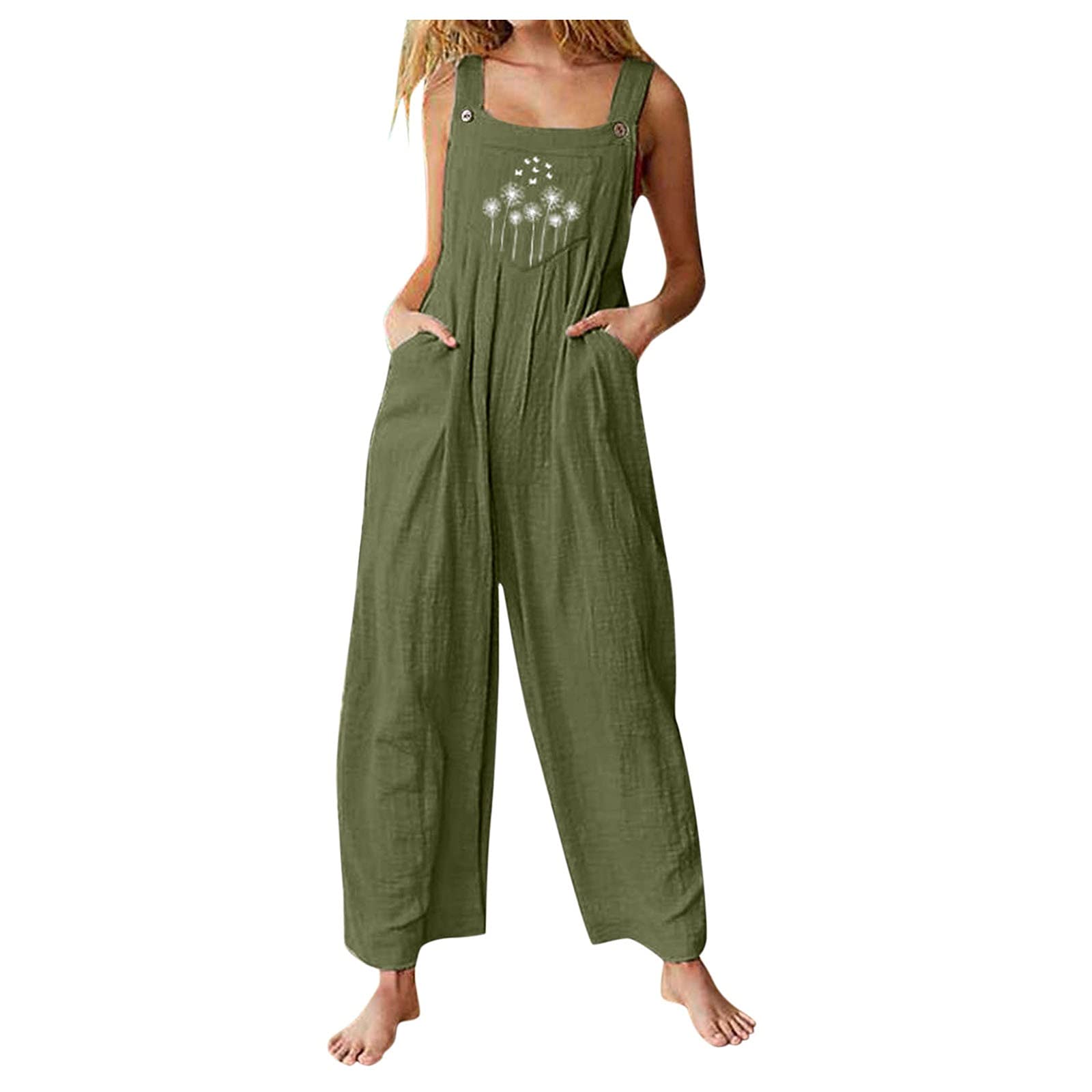 Women's Wide Leg Jumpsuit with Pockets - Floral Vintage Print Casual Romper for Summer | Perfect for Beach Vacation, Date Night & Boho Fashion Outfits