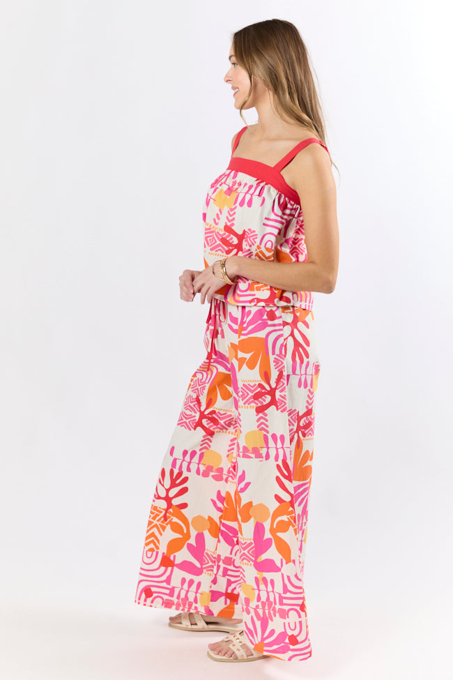Sailing Away Multi Icon Printed Tank Top and Pant Set for Women - Trendy Summer Outfit for Beach, Casual Wear & Vacation