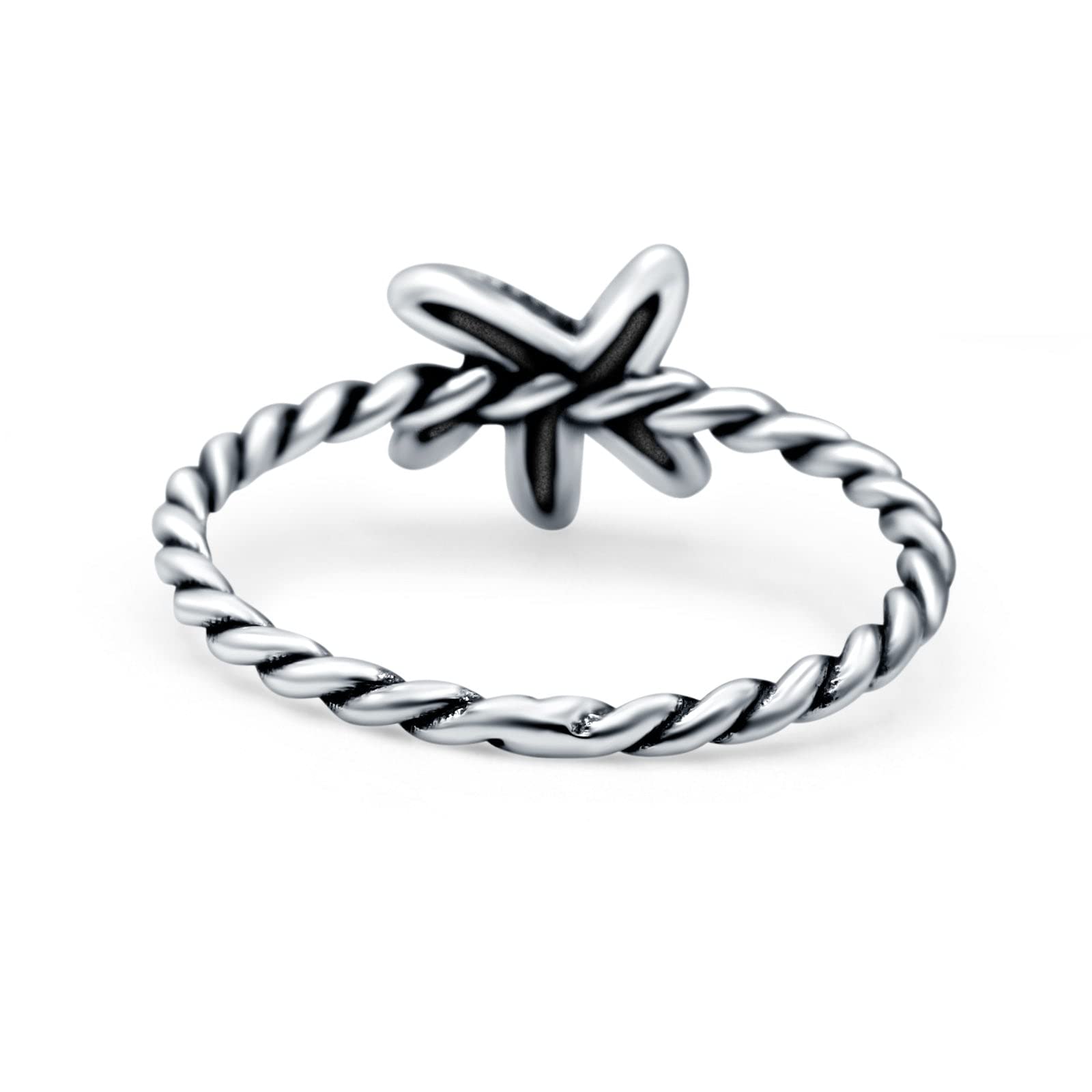 Blue Apple Co. Starfish Band Oxidized 925 Sterling Silver Thumb Ring for Women & Men - 8mm Wide Boho Beach Jewelry, Perfect for Gifts, Vacations & Everyday Wear