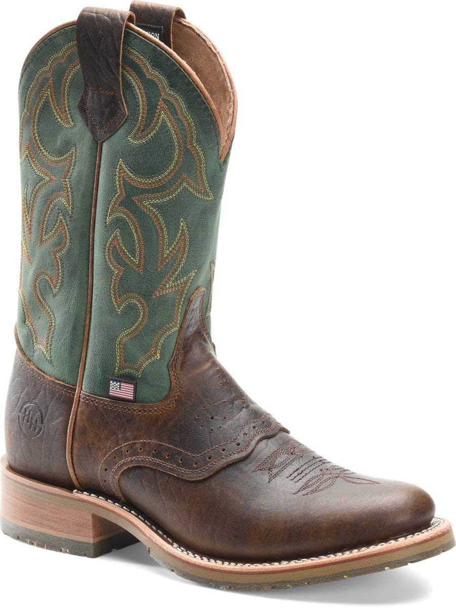 Double-H Boots for Men - 11 Inch U Toe Roper Bison Leather Work Boots in Brown | Durable Cowboy Boots for Ranch Work, Riding & Western Fashion