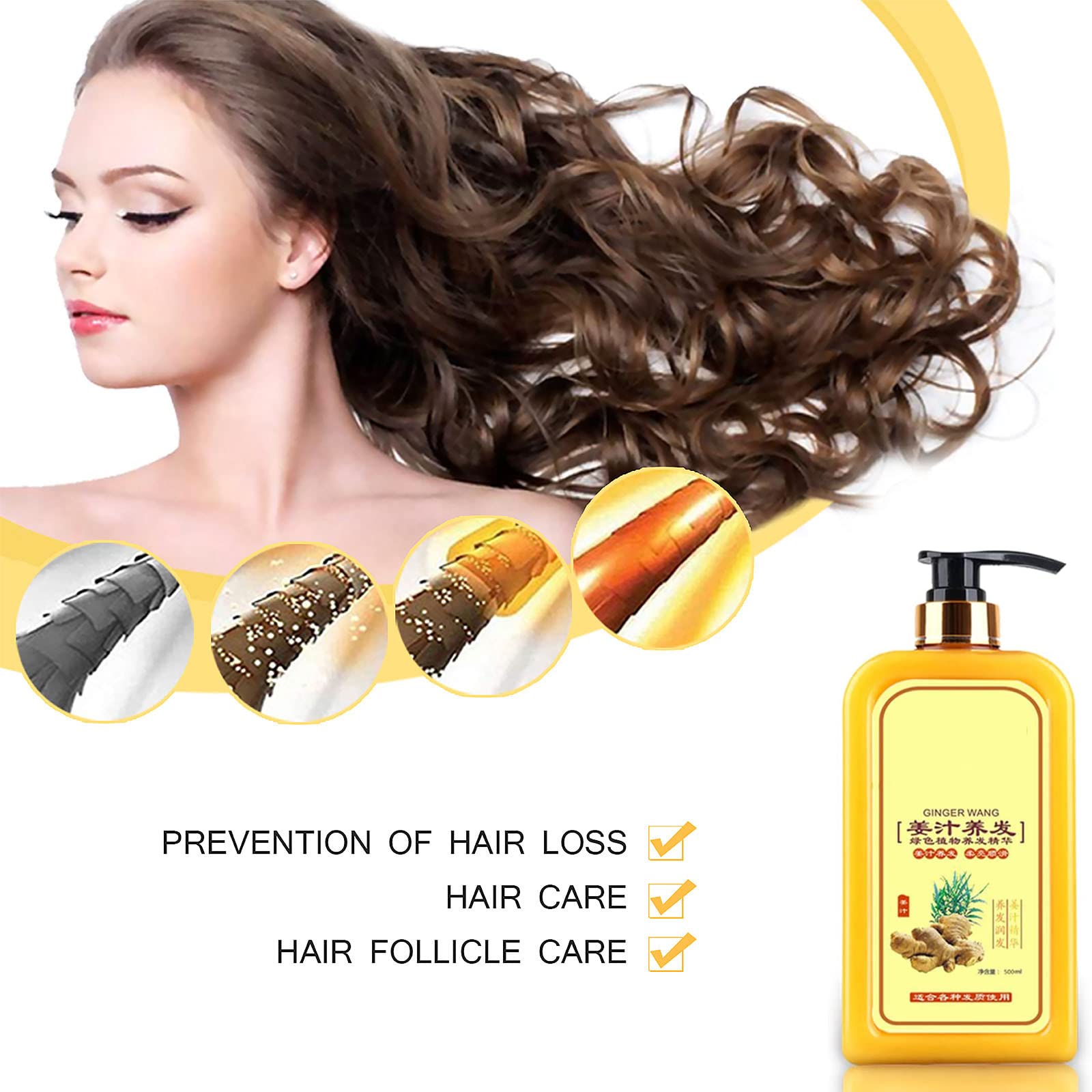 Ginaday Instant Ginger Hair Regrowth Shampoo 500ml - Natural Ginger Shampoo for Hair Growth & Thinning Hair Treatment | Anti-Hair Loss & Scalp Care | Promotes Thicker, Healthier Hair | Perfect for Daily Use & Hair Recovery