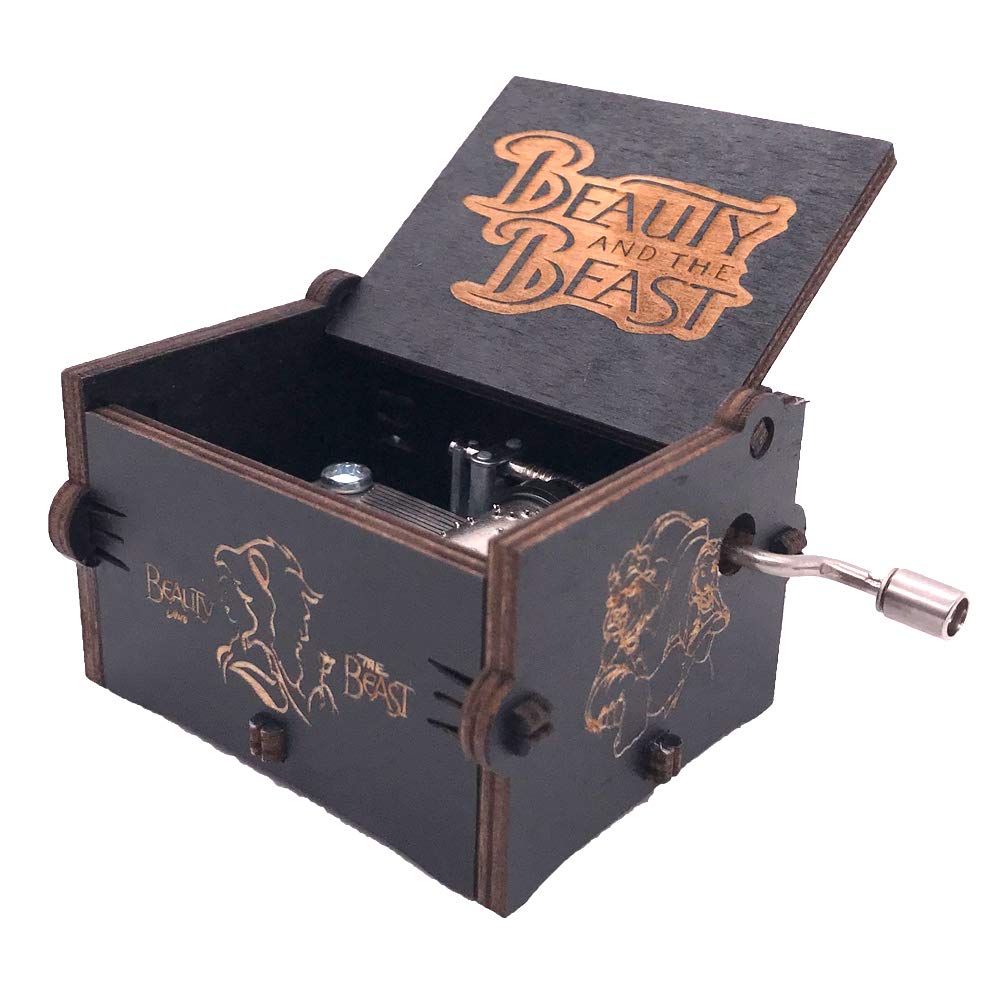 Beauty and The Beast Hand Crank Music Box - Wooden Carved Musical Box with Theme Song - Perfect for Disney Fans, Home Decor & Gift Giving