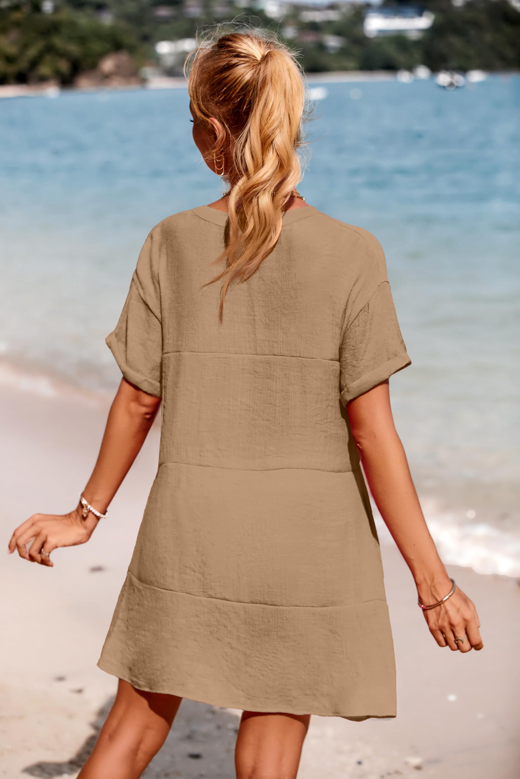 AI'MAGE Women's Swimsuit Cover Up Dress - Lightweight Bikini Beach Coverup with Pockets, A-Line Bathing Suit Wrap for Pool, Vacation & Summer Outfits
