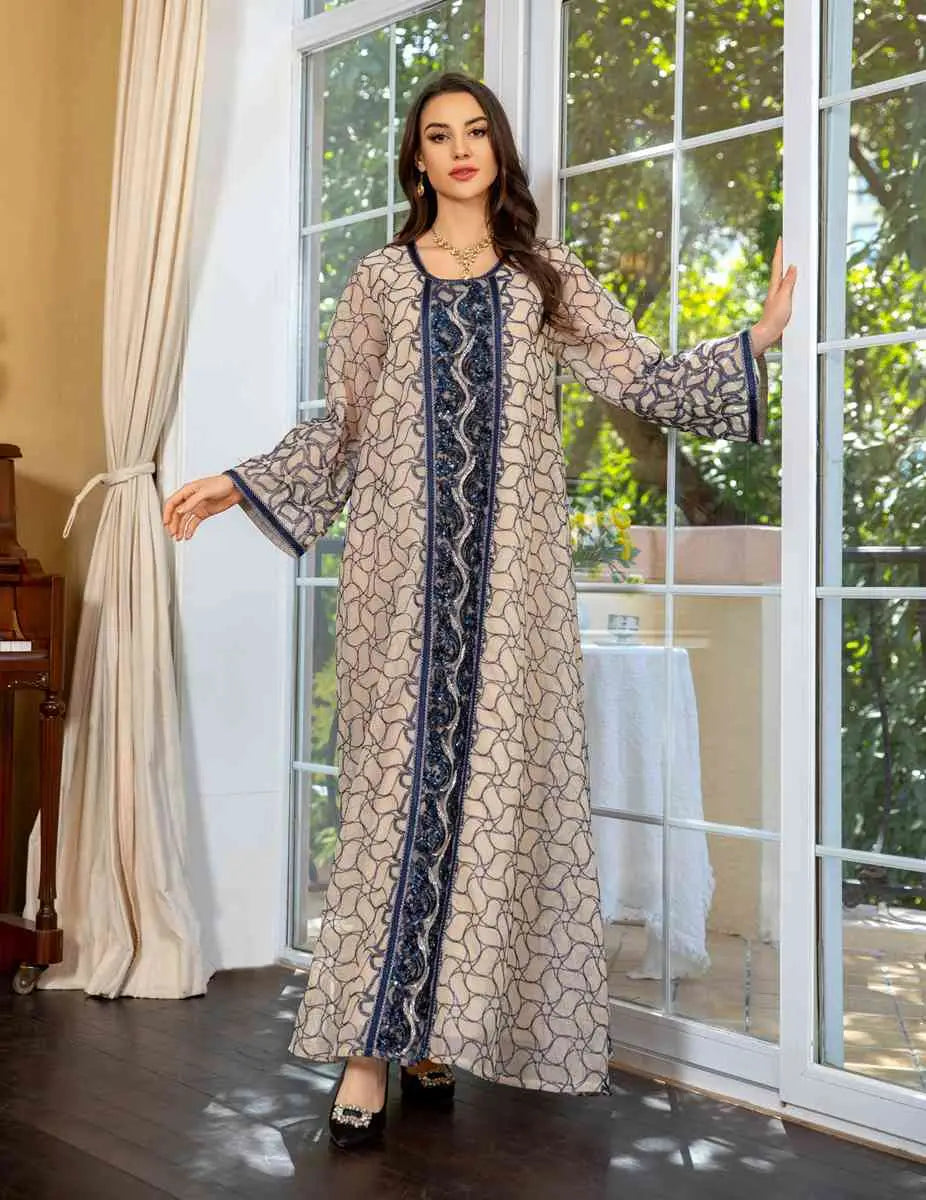 Elegant Eid Dress with Sequins & Embroidery - Jalabiya Caftan Kaftan Dress for Women | Perfect for Eid Celebrations, Weddings & Special Occasions