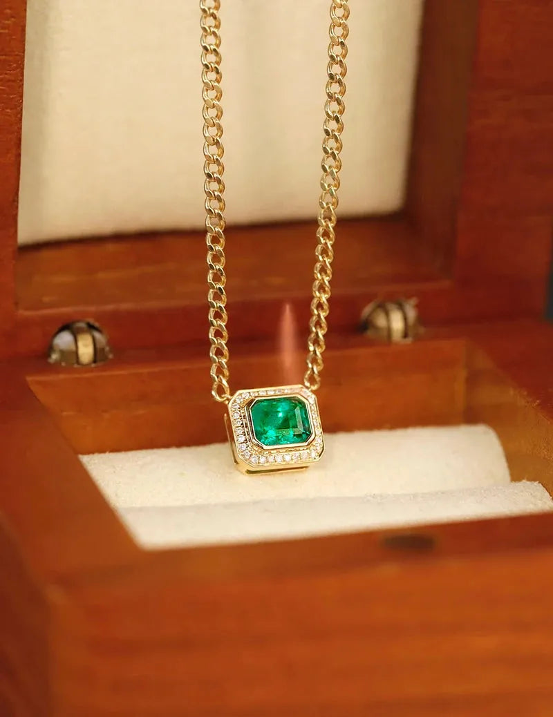 18K Yellow Gold Bracelet & Necklace Set with Real Diamonds and Natural Emerald - Classic Design for Women, Perfect for Engagement, Anniversary, and Special Occasions