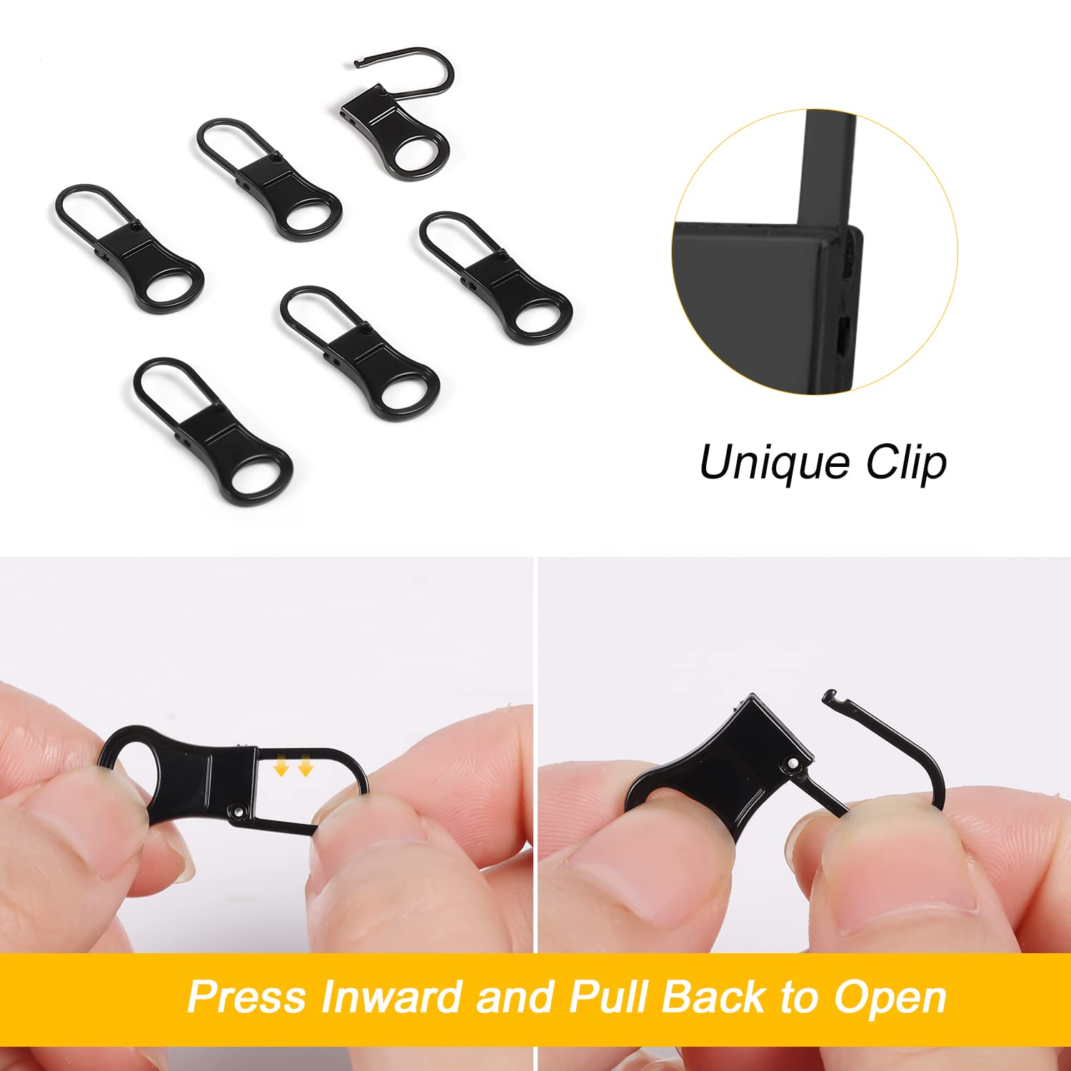 6-Piece Zipper Pull Replacement Kit - Detachable Zipper Sliders for Jackets, Pants, Coats, Shoes, Suitcases & Backpacks - Durable Zipper Repair Accessories (Black) - Perfect for Outdoor Gear, Travel Luggage & Clothing Repairs