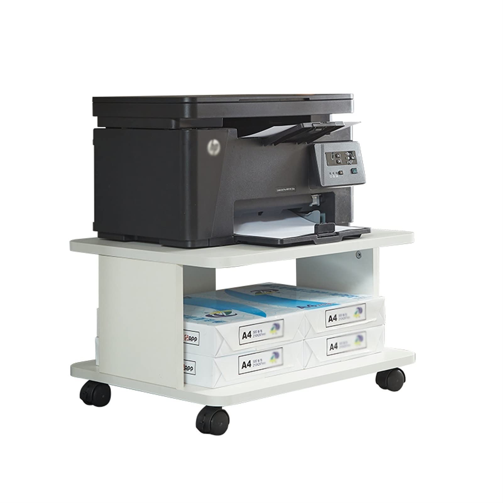 XIAOSAKU Heavy Duty Mobile Printer Stand with Wheels - Adjustable Office Desk Copier Stand with A4 File Storage Shelf for Home and Office Workspace (Black) - Perfect for Laser/Inkjet Printers, Scanners and Office Organization
