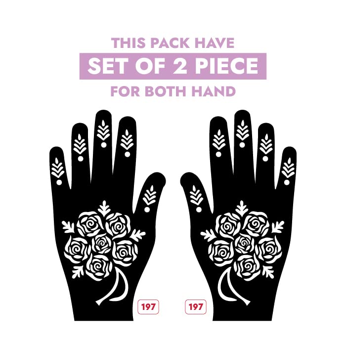 Apcute Henna Tattoo Kit for Kids, Girls & Women - Easy to Use Temporary Tattoo Stencil Stickers with Beautiful Mehandi Designs (Design No. H-B-197) - Perfect for Parties, Weddings, Festivals & DIY Body Art