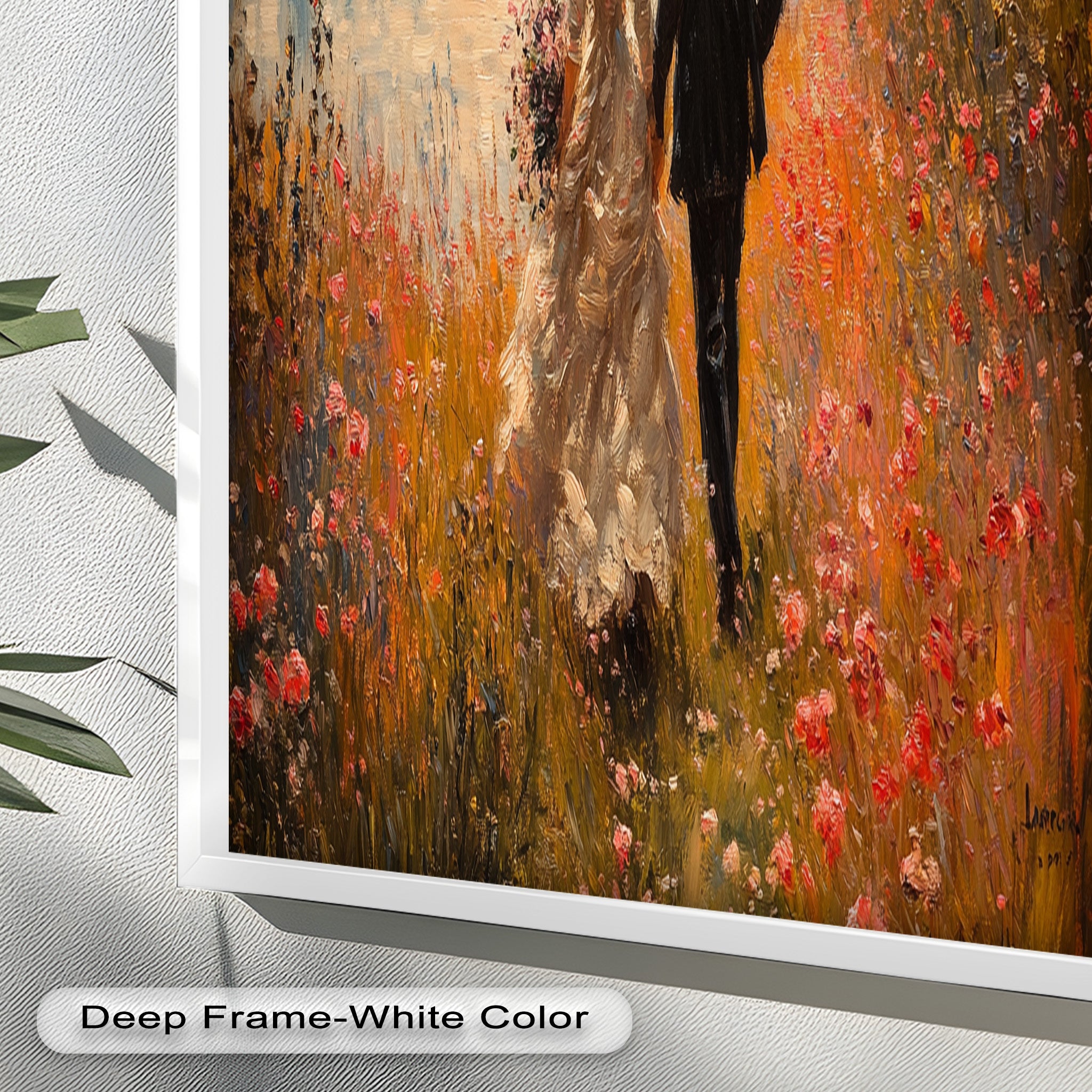 Impressionist Couple in Blooming Field Oil Painting - Romantic Wall Art for Living Room, Bedroom Decor - Perfect Gift for Anniversaries & Weddings