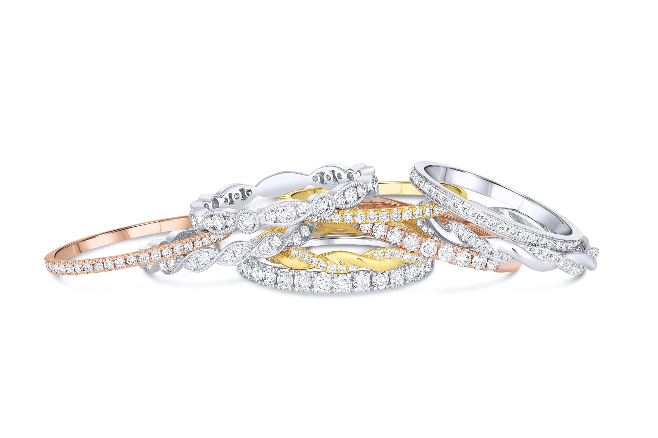 18K Yellow Gold 0.09ctw Diamond Halfway Twisted Band Ring for Women - Elegant Stackable Wedding Band, Anniversary Gift, or Everyday Jewelry