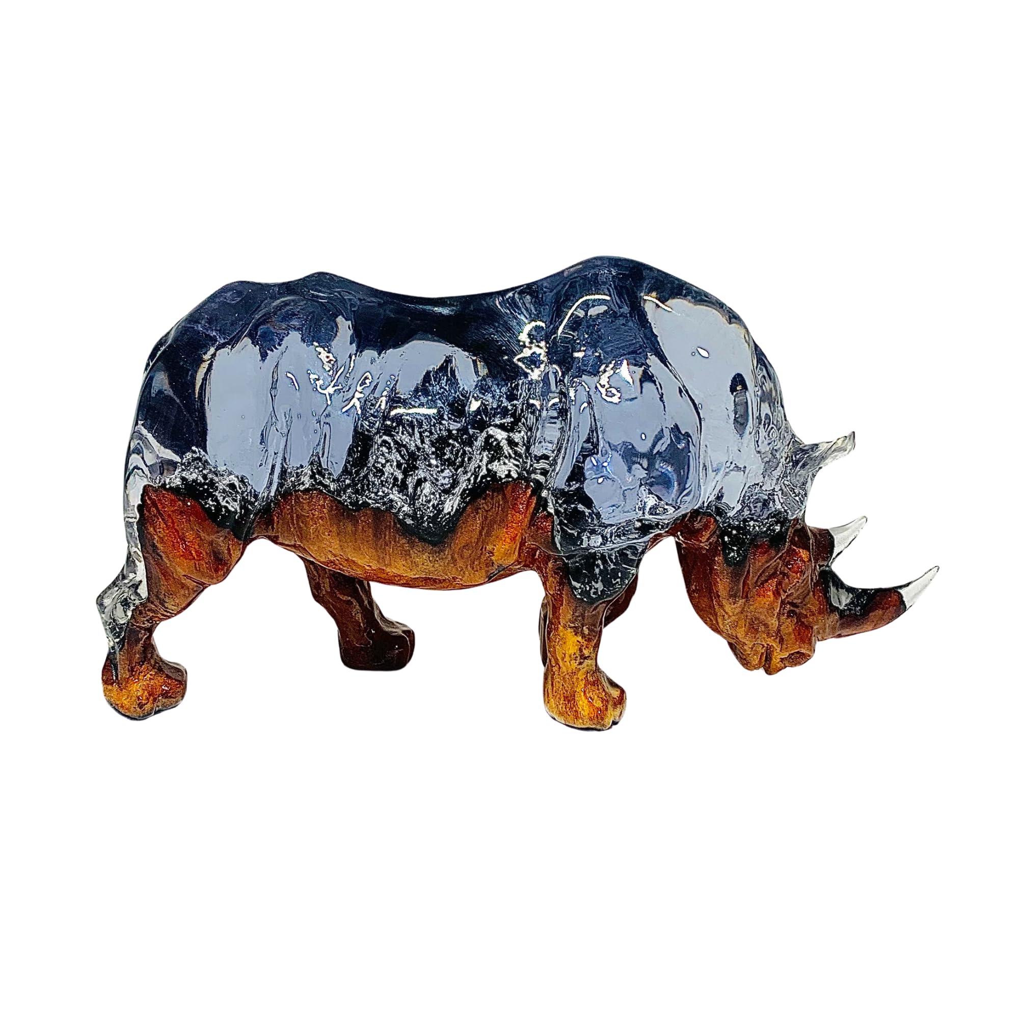 Handcrafted Epoxy Resin Rhino Sculpture with Wood Accents - 8 Inch Realistic Rhinoceros Statue for Home Decor, Office Display, and Unique Birthday Gifts | Perfect Present for Animal Lovers, Mom, and Collectors | Durable Art Piece for Shelves, Desks, and Gift Occasions