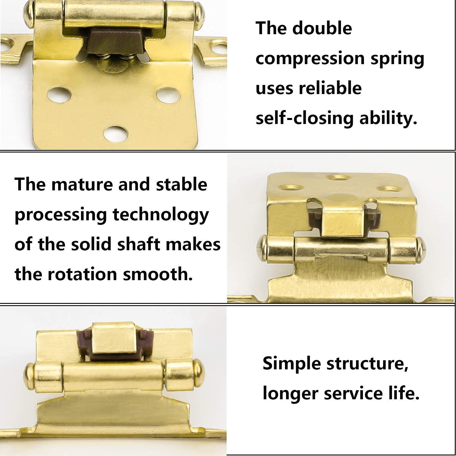 Goldenwarm 15 Pair Self-Closing Overlay Kitchen Cabinet Hinges - SCH30BB Modern Brass Face Mount Hinges for Cabinet Doors (Kitchen, Bathroom, Wardrobe) - Easy Installation & Smooth Operation