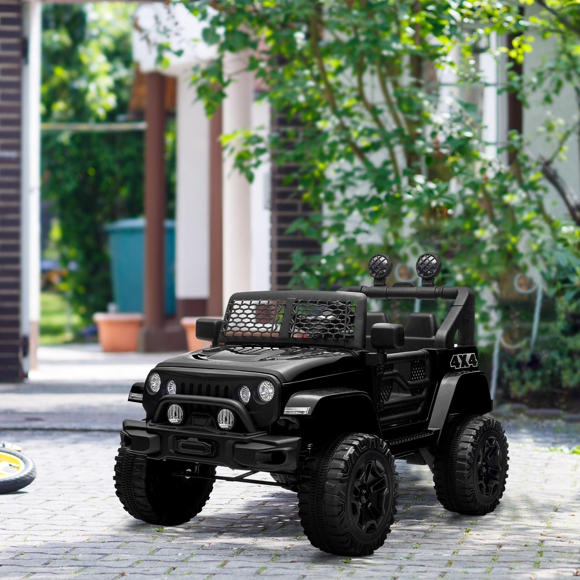 12V Kids Ride On Truck with Parent Remote Control - Electric Battery Powered Toy Car with Spring Suspension, Adjustable Speed, LED Lights & Horn - Perfect for Indoor & Outdoor Play, Birthday Gifts, Toddler Activities (Black)