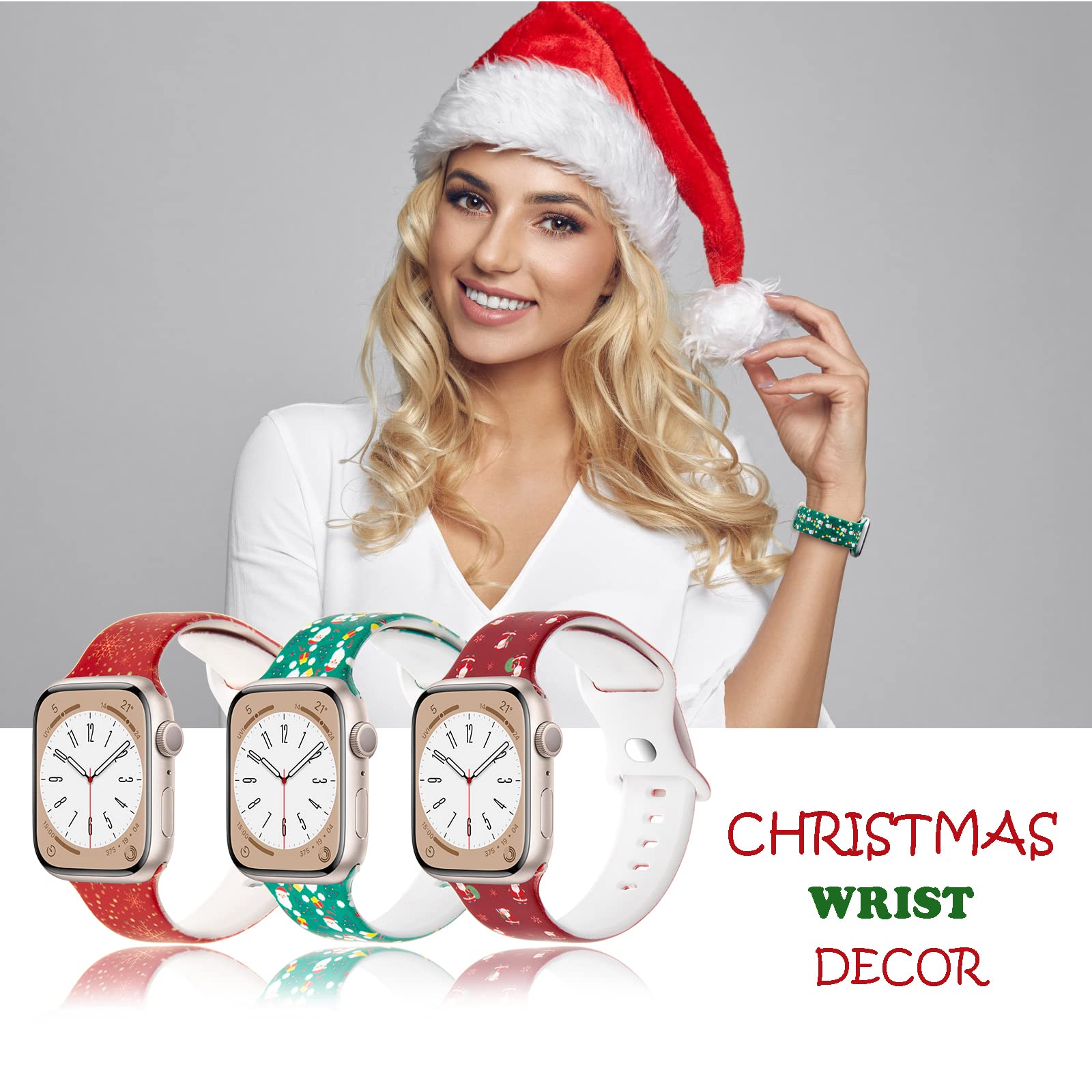 Christmas Apple Watch Bands 3 Pack - Compatible with iWatch Series 10/9/8/7/6/5/4/3/2/1 & SE (38mm 40mm 41mm 42mm 44mm 45mm) - Soft Silicone Replacement Straps for Women - Perfect Holiday Gift & Everyday Wear