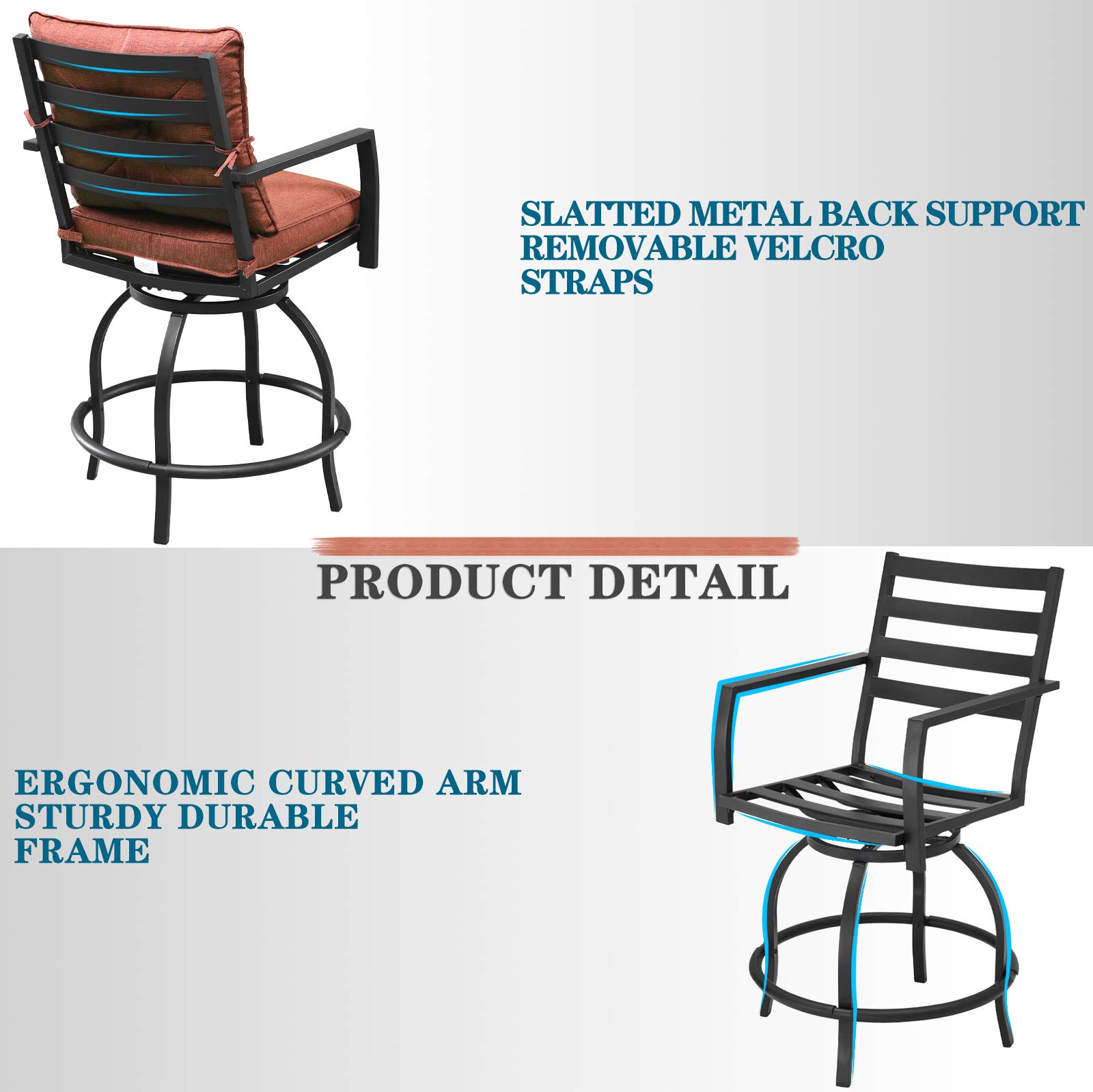 360° Swivel Bar Height Patio Bistro Set - 9-Piece All-Weather Metal Outdoor Dining Set with Cushioned Chairs & Table for Deck, Lawn, Garden (Red) - Perfect for Backyard BBQs, Poolside Lounging & Outdoor Entertaining