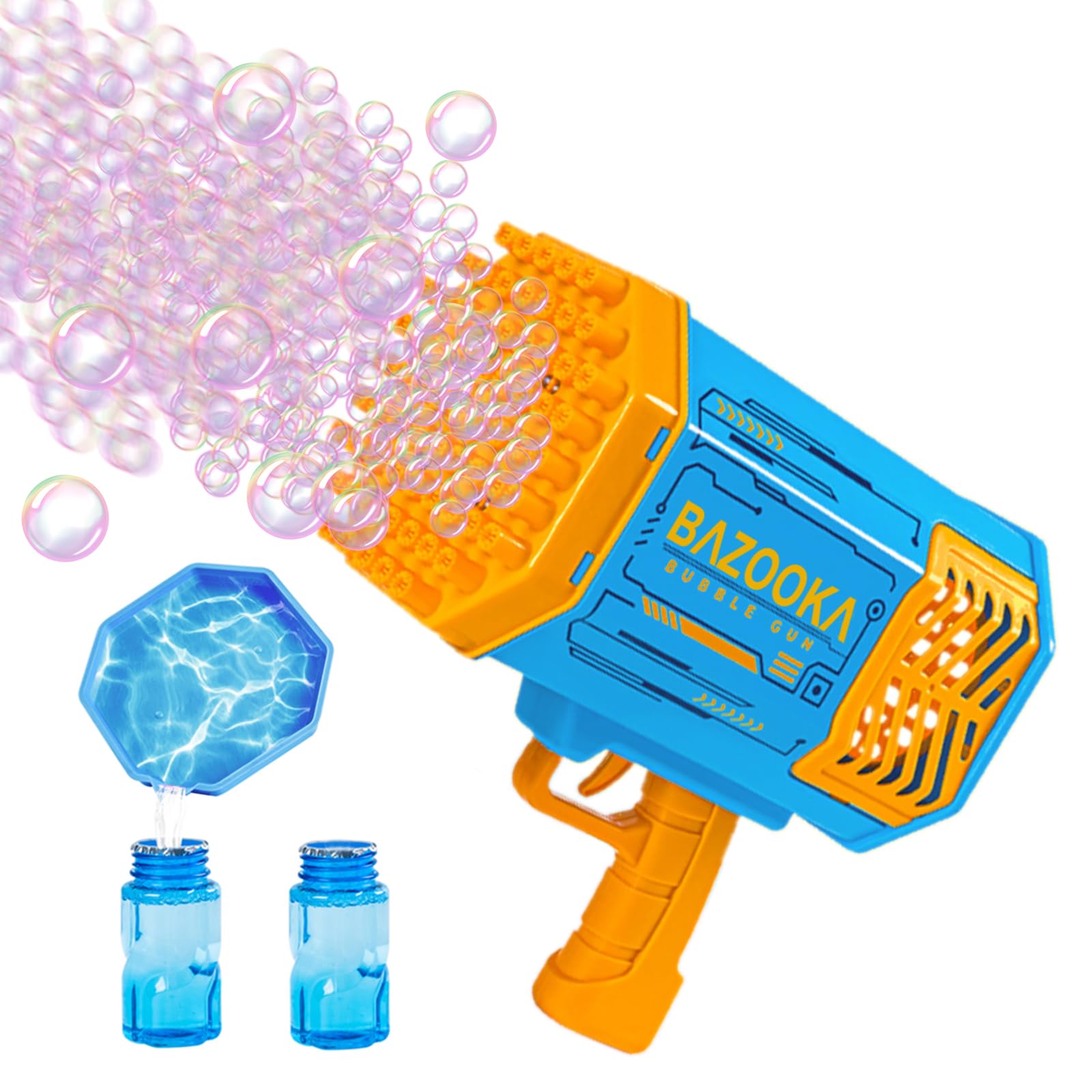 **69-Hole Bubble Gun Bazooka Machine with Bubble Solution - Outdoor Summer Toy for Kids, Party Favors & Birthday Gifts - Blue Bubble Blower for Backyard Fun, Beach Play & Park Adventures**