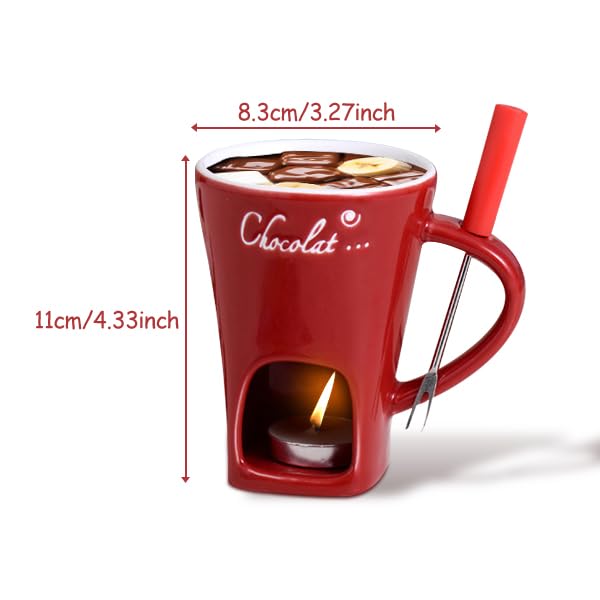 130ml Fondue Mug - Coffee Cup & Chocolate Melter Pot with Warmer for Candy, Dessert, Cooking | Perfect for Wedding, Kitchen & Party Treats (Red)