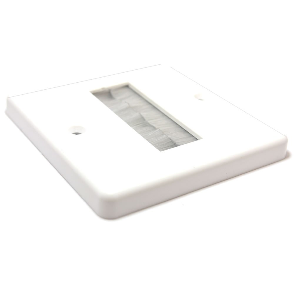 kenable Slim Brush Faceplate Wall Outlet - White Single Gang UK Standard Cable Entry/Exit Plate for Home & Office Cable Management