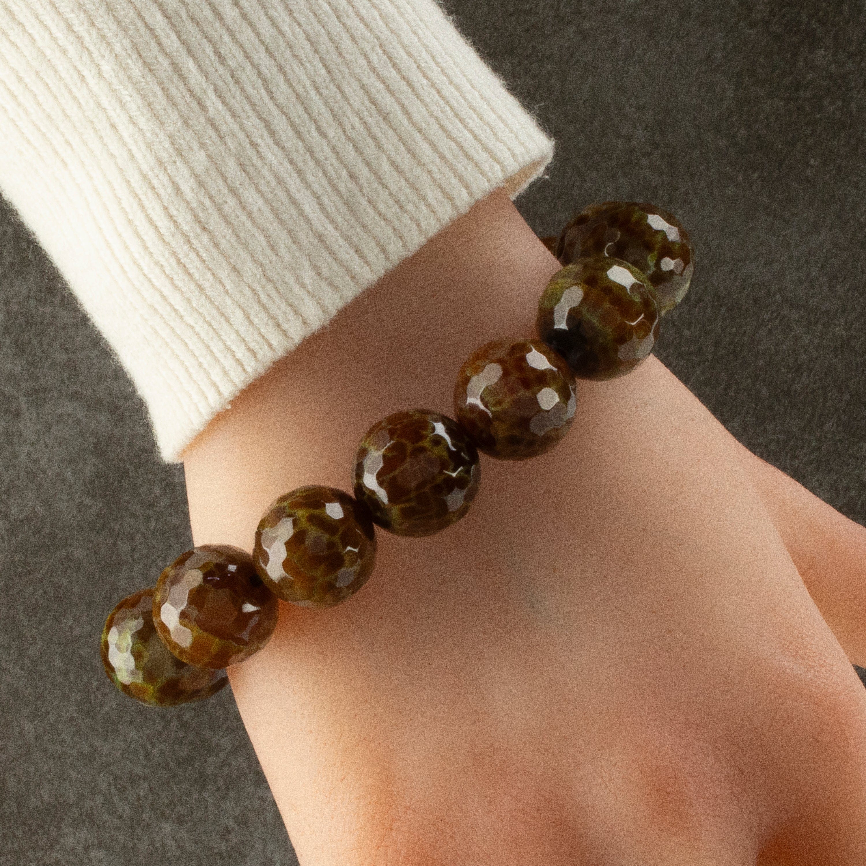 Natural Agate Faceted Gemstone Beads Stretch Bracelet for Women - Boho Chic Handmade Jewelry for Yoga, Meditation & Everyday Wear