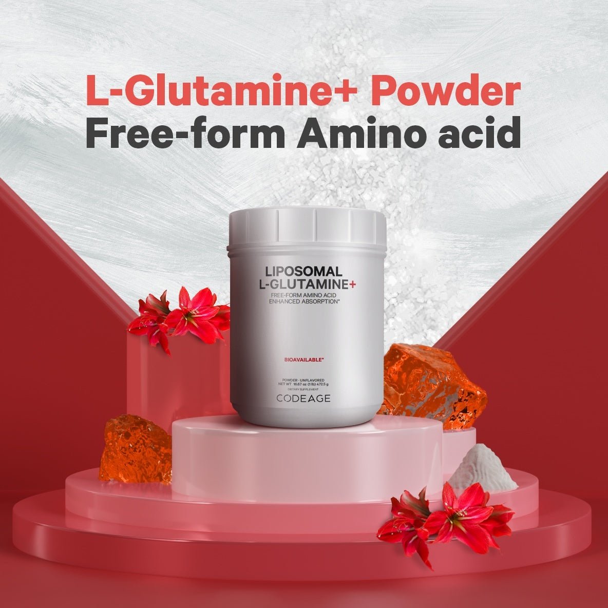 Codeage L-Glutamine + Free Form Amino Acid Powder Supplement for Muscle Recovery & Gut Health | Post-Workout & Digestive Support