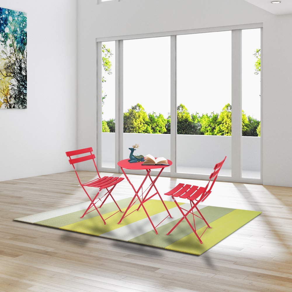 Ochine 3-Piece Metal Folding Patio Dining Set - Outdoor Bistro Table & 2 Chairs for Garden, Backyard, Balcony, Lawn - Durable Weather-Resistant Kitchen Furniture (USA Shipped) | Perfect for Small Spaces, Apartment Patios, and Outdoor Entertaining