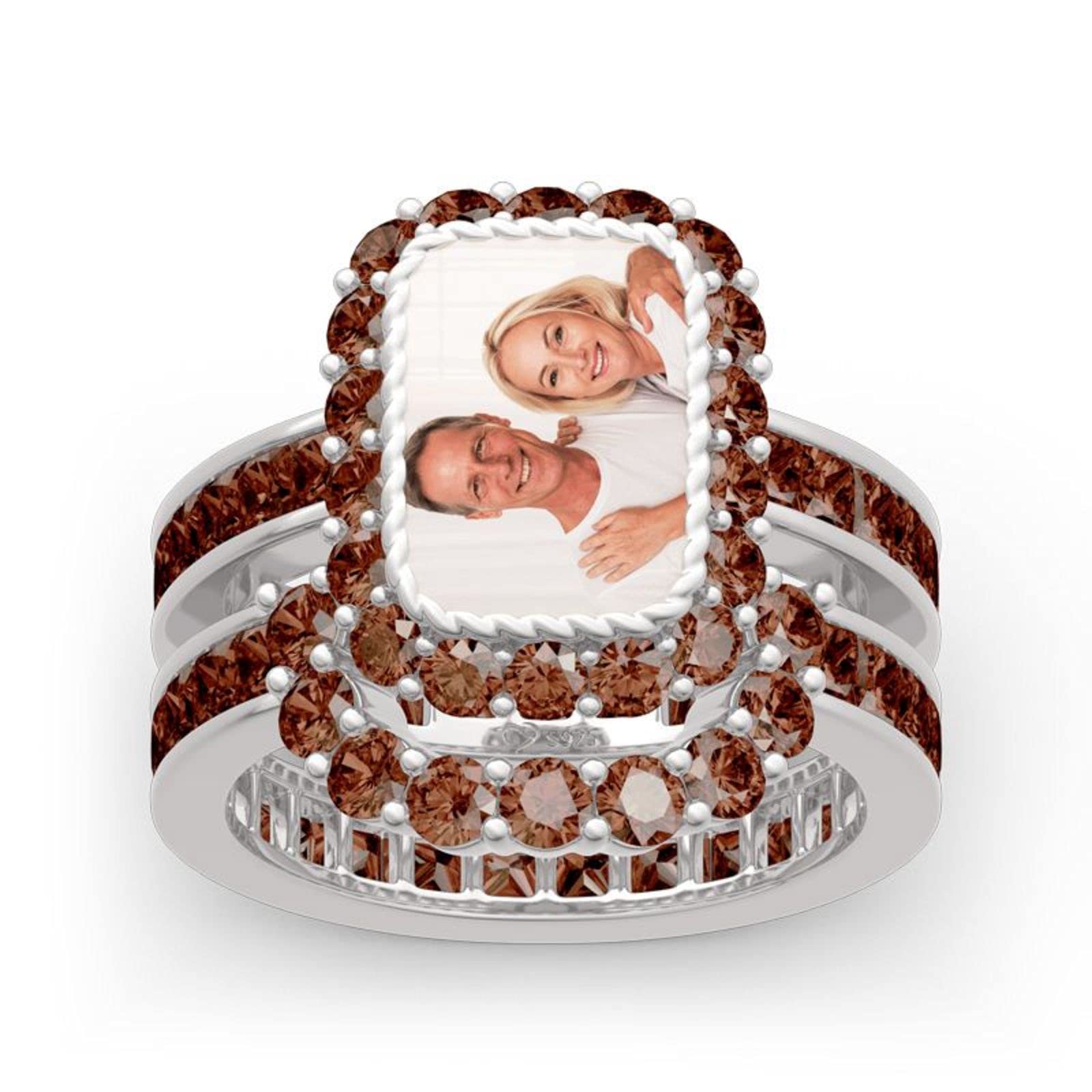 Jeulia Personalized Photo Ring Set - Custom Diamond Engraved Sterling Silver Band for Engagement, Anniversary & Wedding - Unique Couple Rings for Her & Him - Perfect Gift for Romantic Occasions