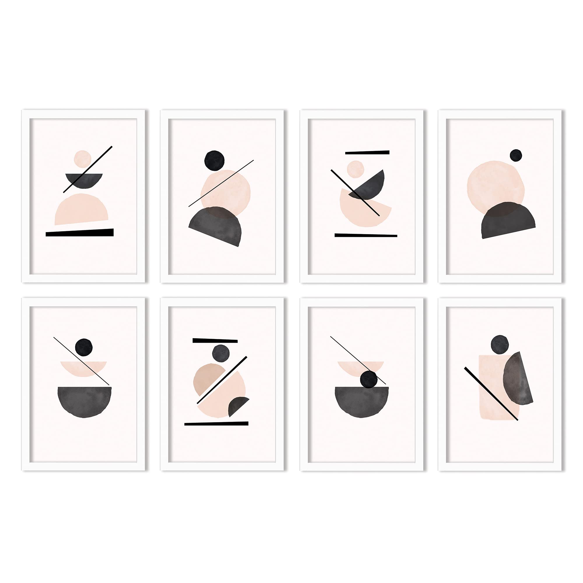 Americanflat 8-Piece 18x24 Inch White Framed Wall Art Set - Modern Geometric Blush Artwork by Tanya Shumkina | Perfect for Living Room, Bedroom & Office Decor