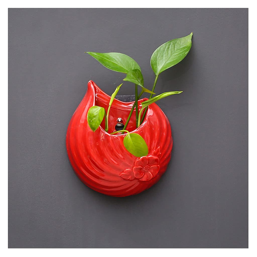 Ceramic Wall Hanging Planter for Indoor Plants - Small Succulent Flower Pot with Hanging Rope, Home Decor Hanging Basket (Red) - Perfect for Living Room, Bedroom, Office & Balcony Decor