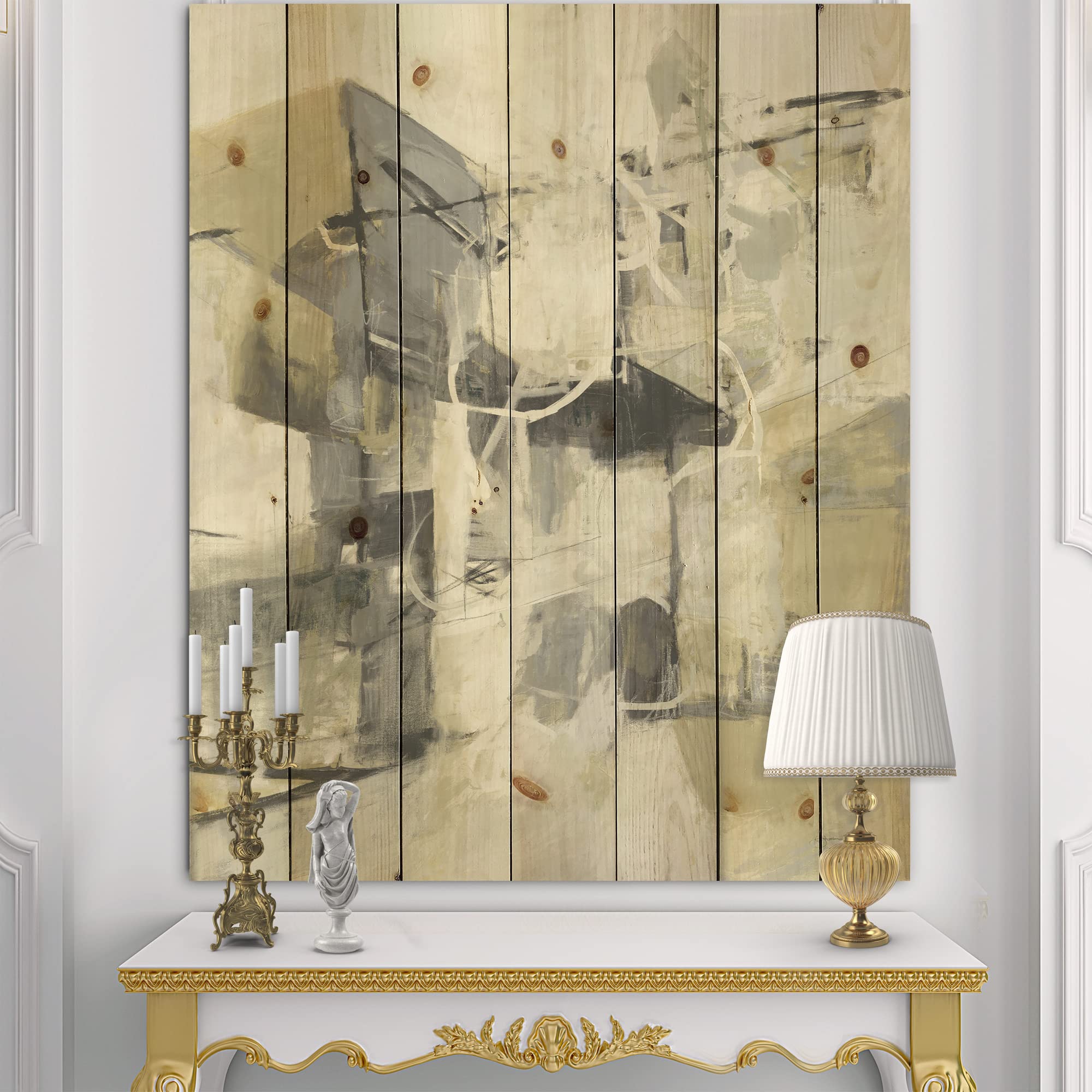 DesignQ Glam Cream Dream IV Modern Wood Wall Art - Large Abstract Grey Wood Panel Decor Printed on Natural Pine - Perfect for Living Room, Bedroom & Office Wall Decor