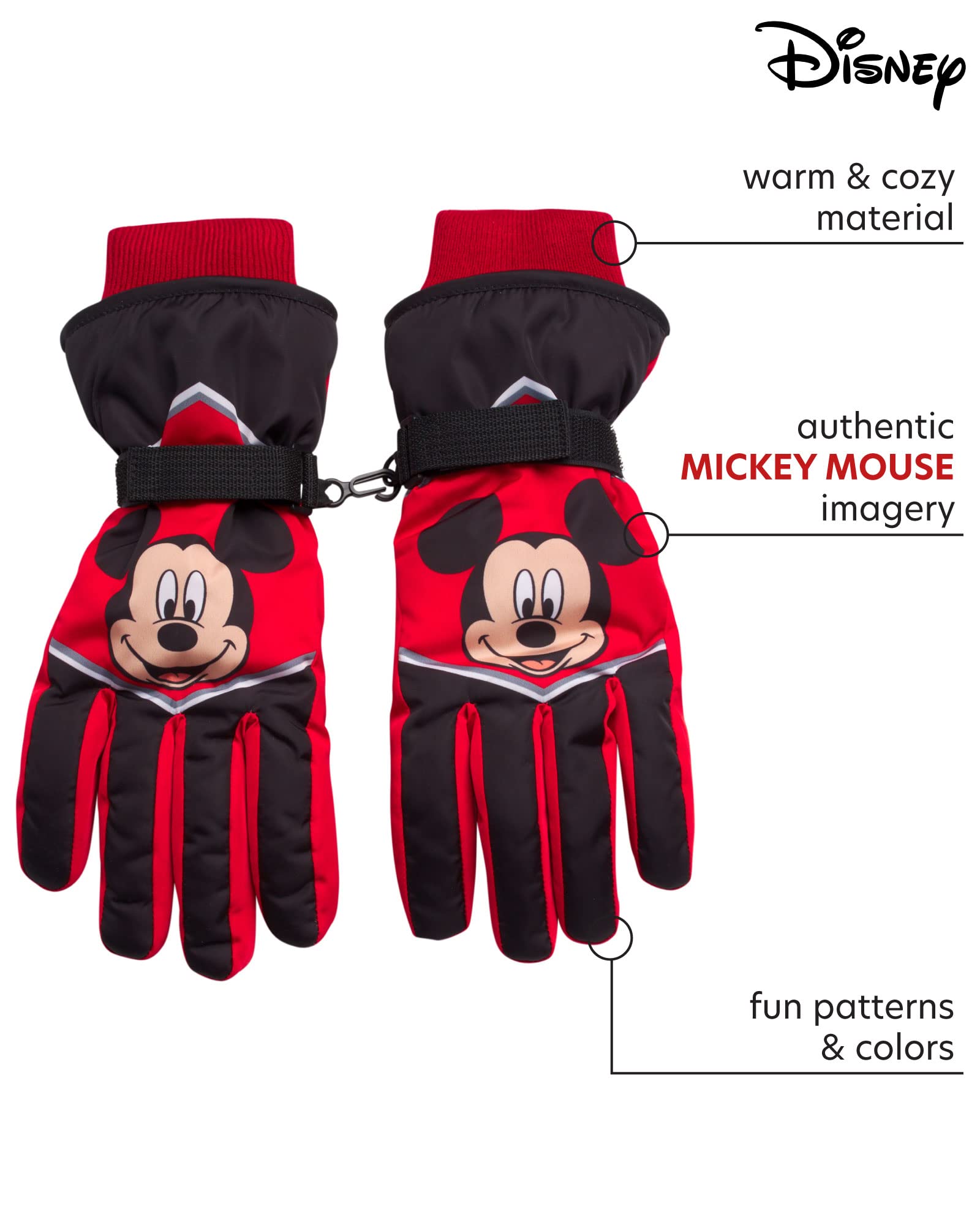 Disney Boys' Ski Gloves - Lightning McQueen & Mickey Mouse Winter Gloves for Kids (Ages 2-7) | Warm Waterproof Snow Mittens for Skiing, Snowboarding & Outdoor Winter Play
