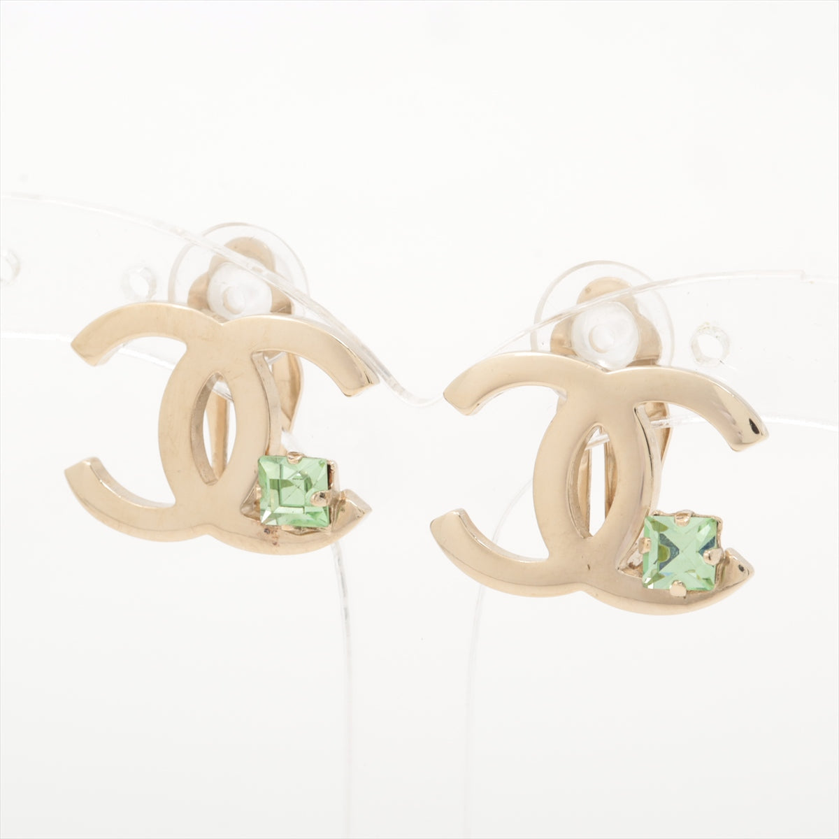 Chanel Coco Logo Green Gemstone Clip-On Earrings - Fashion Jewelry for Women | Perfect for Parties, Weddings & Special Occasions