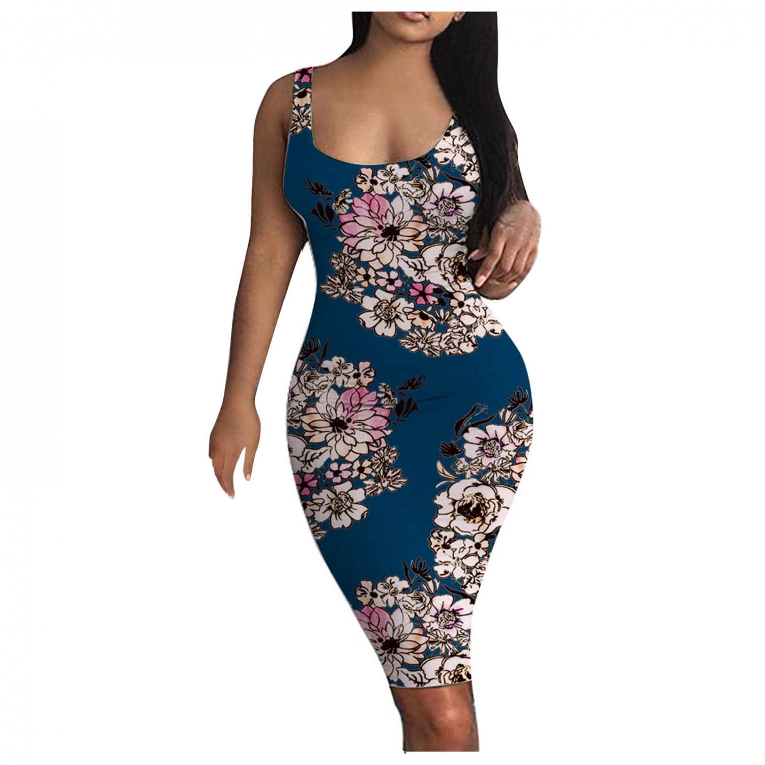 Sexy Sleeveless Bodycon Midi Dress for Women - Party, Club & Casual Wear | Flattering Tank Dress for Night Out, Date Night & Summer Occasions