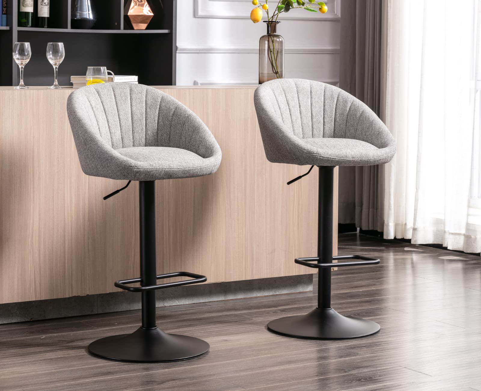 EALSON 4-Piece Adjustable Swivel Bar Stools Set - Modern Counter Height Kitchen Island Stools with Low Back, Comfy Upholstered Seat & Metal Footrest - Perfect for Home Bar, Dining Room & Breakfast Nook - Grey