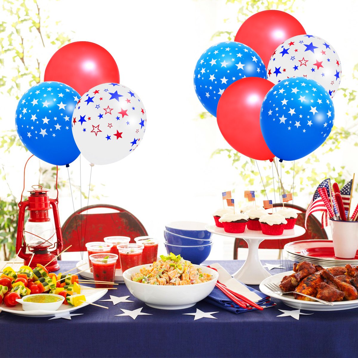 LUOEM Patriotic Party Decorations - 74-Pack 4th of July Balloons with Star Print | Independence Day Party Supplies for Outdoor BBQ, Backyard Celebration & National Holiday Festivities