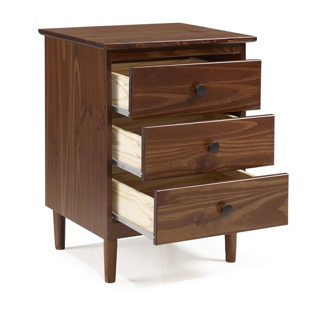 Pemberly Row Modern 3-Drawer Wood Nightstand - Walnut Finish Bedside Table for Bedroom, Living Room & Office - Compact Storage End Table with Smooth Gliding Drawers
