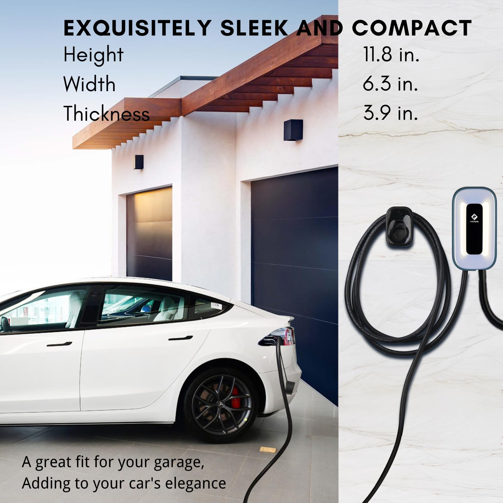 Ultra Compact Level 2 EV Charger - 50 Amp 240V Home Charging Station with 23Ft Cable | Indoor/Outdoor Use | NEMA 14-50 Plug or Hardwired | Fast Direct Charging for Tesla, Chevy, Nissan & More EVs | Perfect for Home Garage, Workplace & Public Parking
