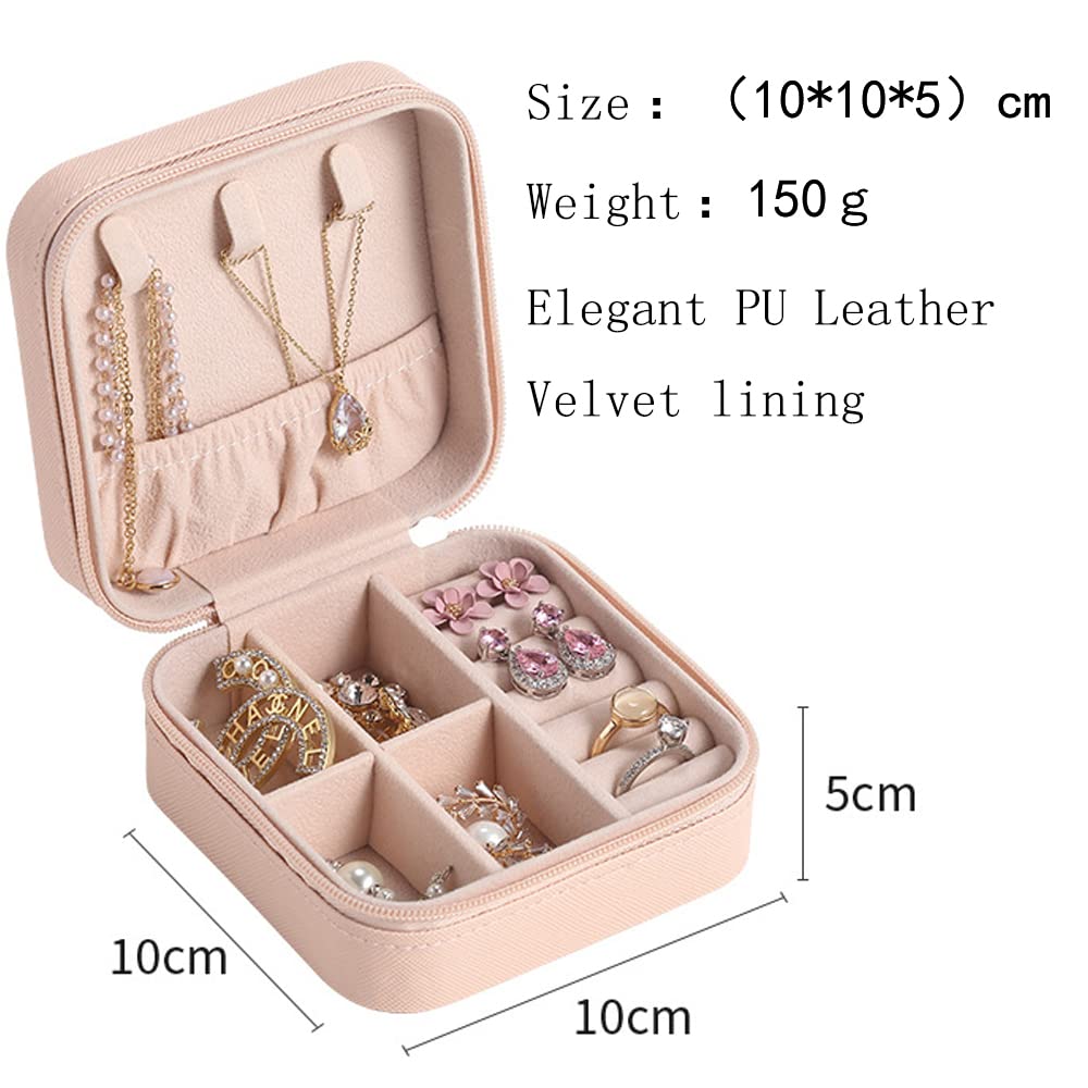 PU Leather Jewelry Box - Double Layer Travel Jewelry Organizer for Necklace, Ring & Small Accessories (10x10x5cm, Pink) | Perfect Gift for Women & Girls | Compact Storage for Travel, Home & Office Use