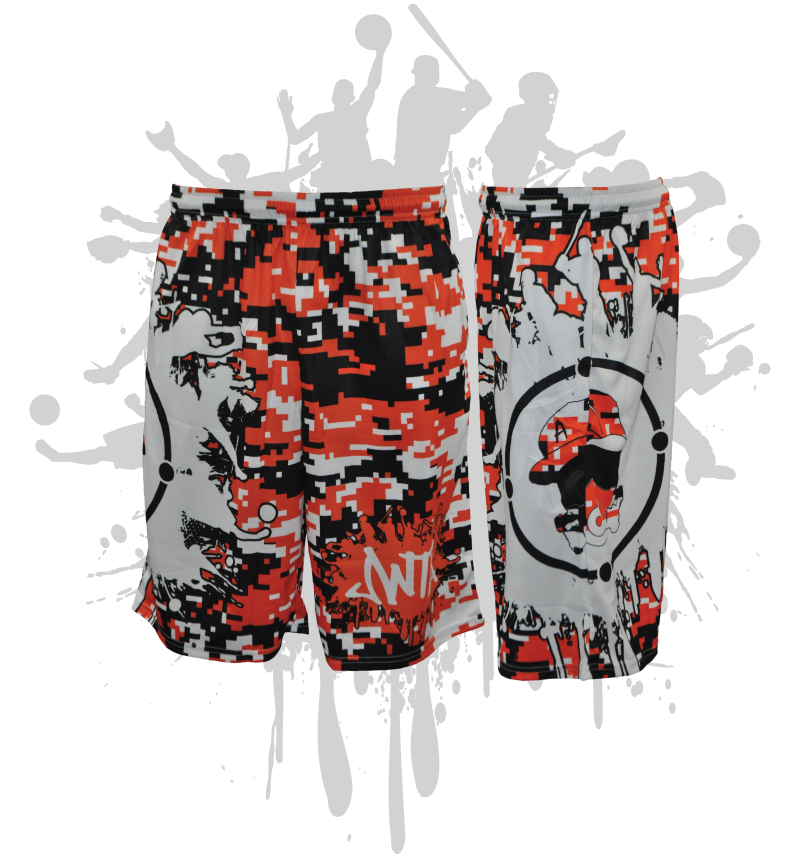 Men's Splatter Splash Digital Camo Full Dye Shorts - Orange/Black/White Camouflage Design | Perfect for Outdoor Activities, Gym Workouts & Summer Casual Wear