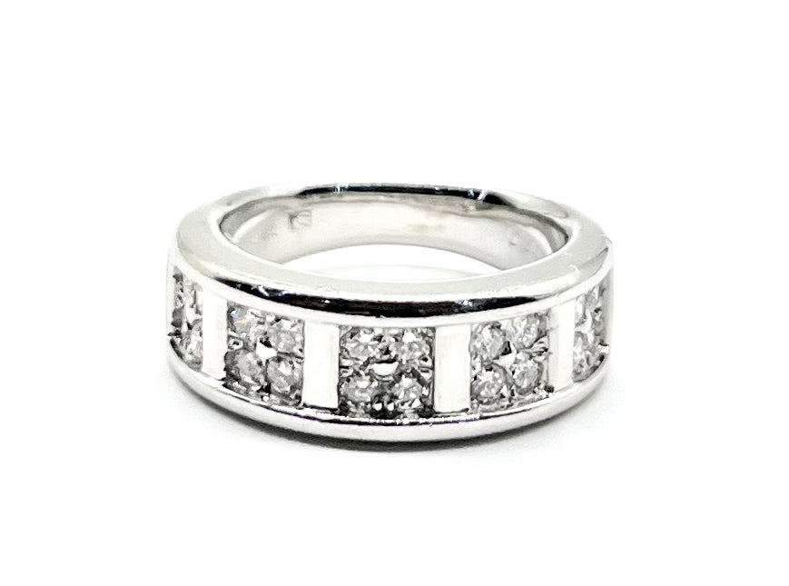 18K White Gold Wide Diamond Band Ring for Women - Elegant Wedding, Engagement & Anniversary Jewelry Gift