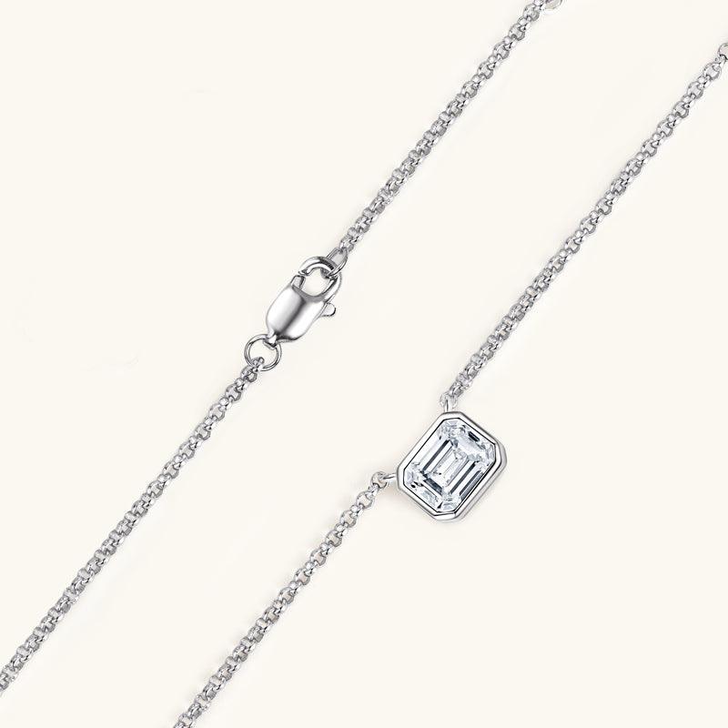 Timeless Emerald Cut Moissanite Bezel Pendant Necklace - 14K Gold Plated Dainty Jewelry for Women, Elegant Gift for Anniversary & Valentine's Day