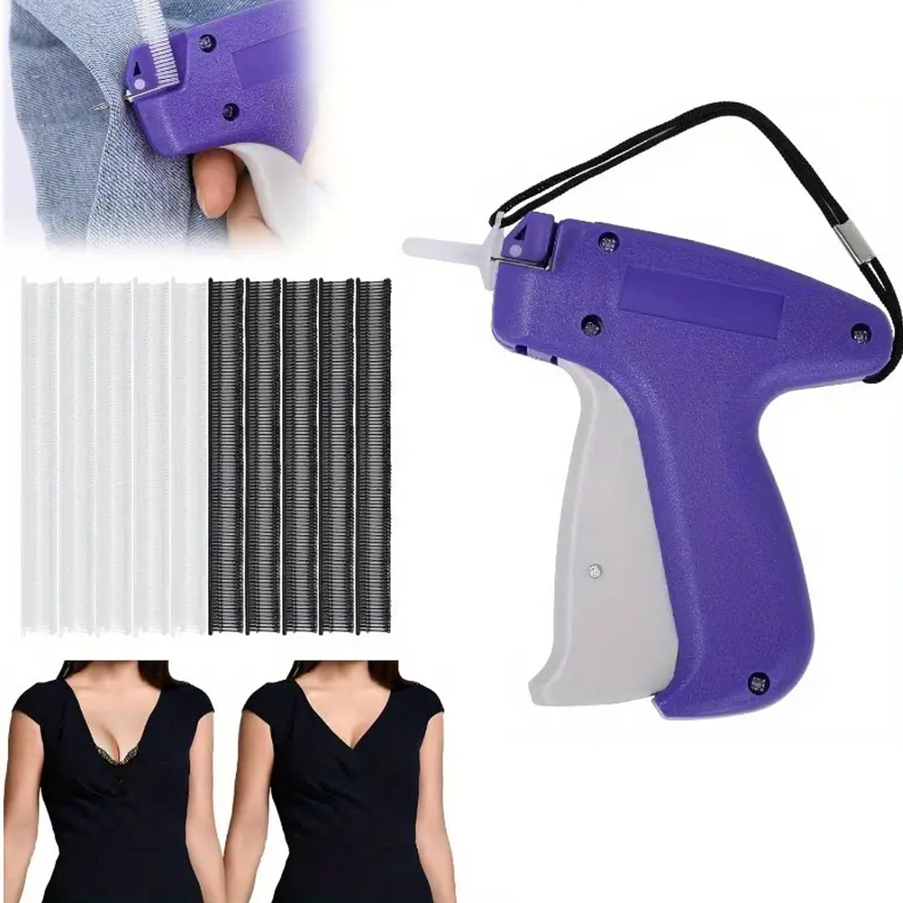 Mini Sewing Gun with 6 Fine Needles & 1000 Fasteners - Quick Clothing Repair Tool for Clothes, Garments, Quilts - Perfect for Emergency Fixes, DIY Projects & Fabric Tagging