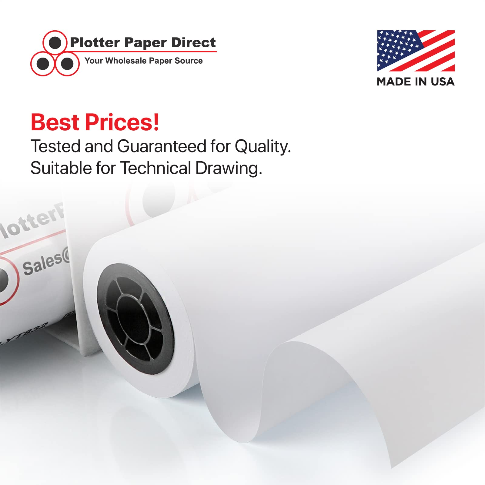 Premium 24lb Uncoated Plotter Paper - 4 Rolls, 36