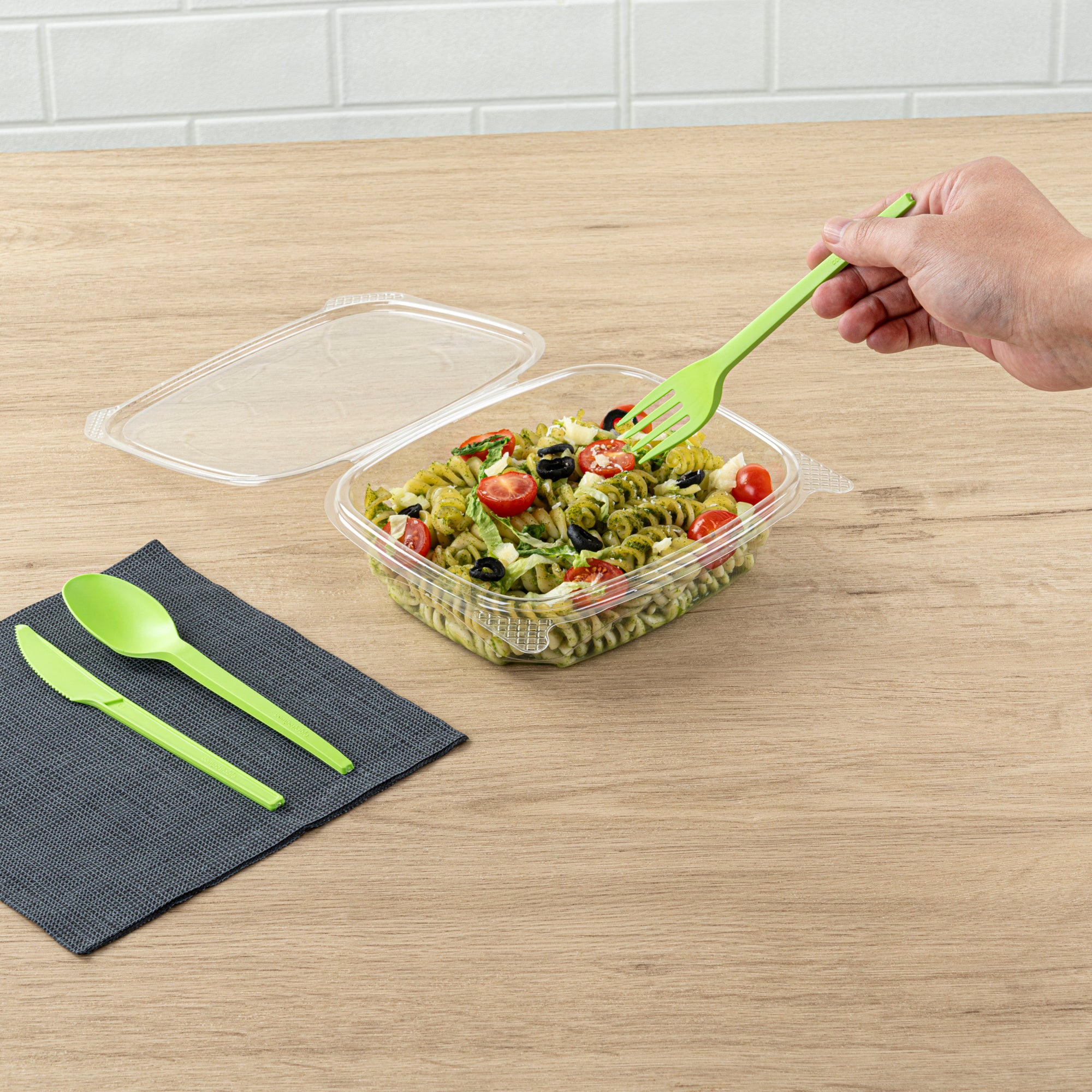 Eco-Friendly Green CPLA Plastic Cutlery Set - 290-Piece Heat Resistant, Compostable Utensils (6.5