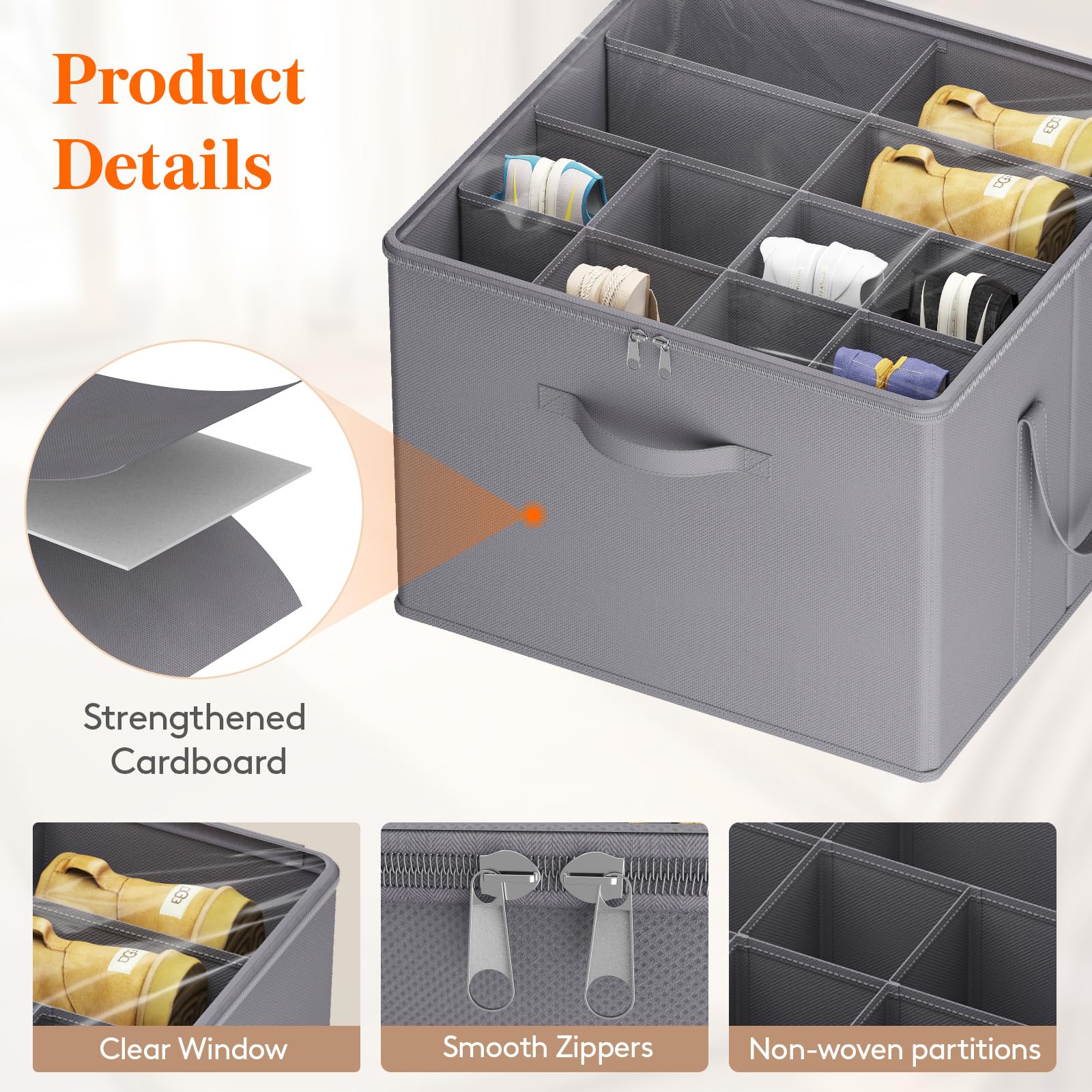 **Lifewit Foldable Shoe Storage Organizer for Closet – Holds 12-16 Pairs, Clear View & Reinforced Handles – Large Shoe Box Containers for Boots, Heels, Sneakers (2-Pack, Gray) – Perfect for Home, Office & Travel Organization**